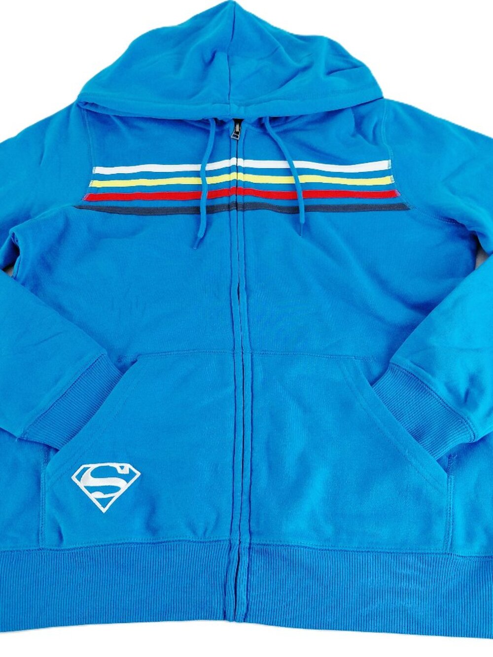 Superman Full Zip Hoodie Sweatshirt Unisex Adult Size M Blue Striped DC Comics